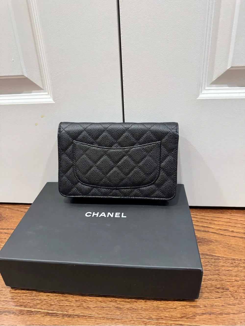 CHANEL Black Quilted Caviar Leather Wallet with Gold Hardware